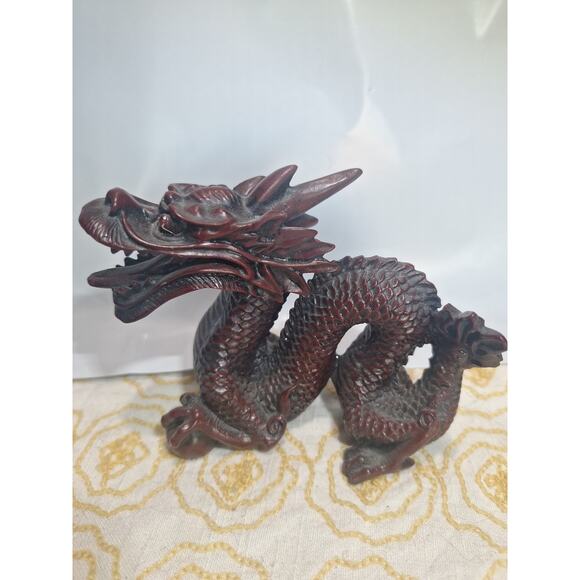 Vintage Chinese Dragon Figurine Faux Wood Resin 4" – Made in China - Picture 1 of 10